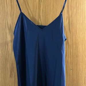 Sapphire blue Bird Papaya Knix satin slip. Knee length. Spaghetti straps.